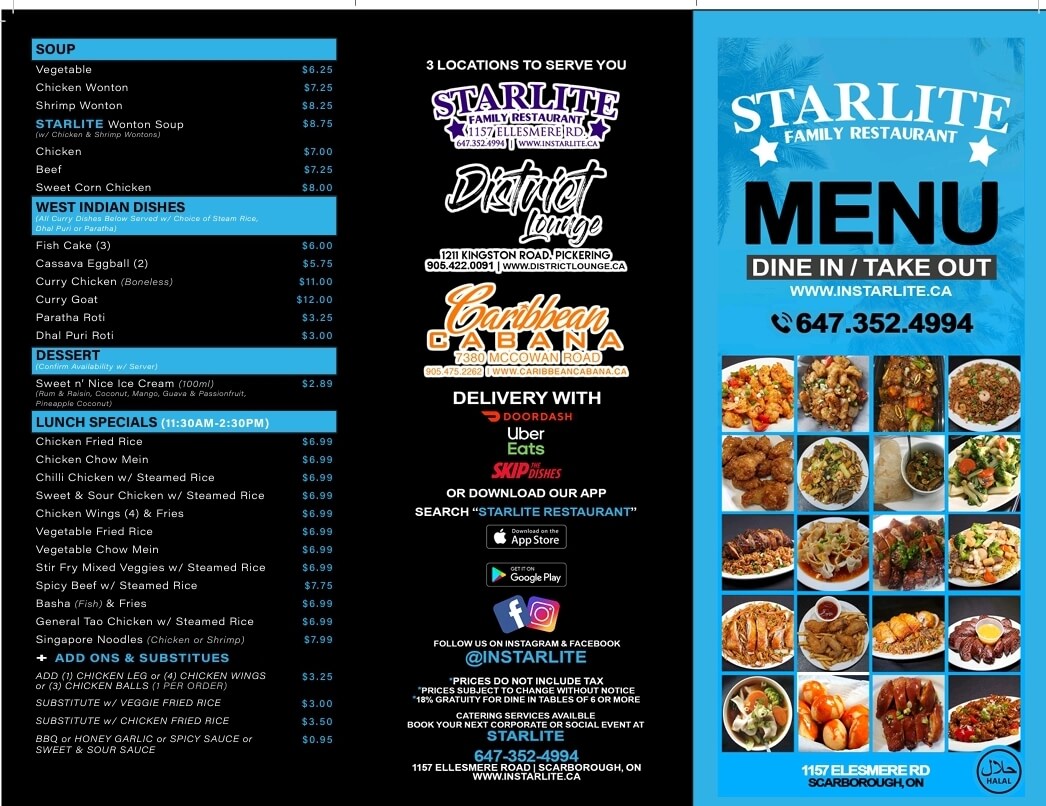 starlite cruises menu